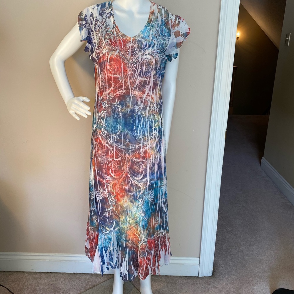 Reba Multi Colored & Rhinestone Embellished Dress